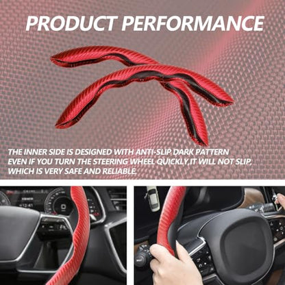 2pcs Universal Fit Carbon Fiber Steering Wheel Cover, Anti-Skid Steering Wheel Cover/Segmented Steering Wheel Protector/Car Interior Accessories (red) - color: red