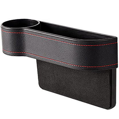 Car Seat Gap Filler Organizer Between Front seat car Organizer and Storage Box, Auto Premium PU Leather Console with Cup Holder, Car Pocket for Interior Essentials (for Driver Side)