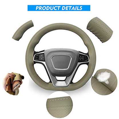 Carodi Leather Steering Wheel Cover, Breathable Non-Slip Design, Soft and Comfortable Feeling, Universal 15 Inch Auto Car Steering Wheel Stitch on Wrap（Size M,Beige） - color: Beige, size: M