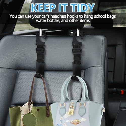 4PCS Car Seat Headrest Hook, Adjustable Car Back Seat Headrest Hanger Holder Hook, Auto Seat Hook Hangers Storage Organizer, Universal Car Headrest Hooks for Handbag Purse Coat