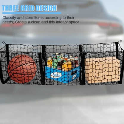 Mandark Car Cargo Net, Highly Elastic 3 Pocket Truck Bed Organizer Mesh with 4 Metal Hook Buckles & Screws, Auto Storage Netting Accessories, Universal for SUV Sedan Pickup (51.18" x 15.75" x 15.75") - size: 51.18 x 15.75 x 15.75 inches