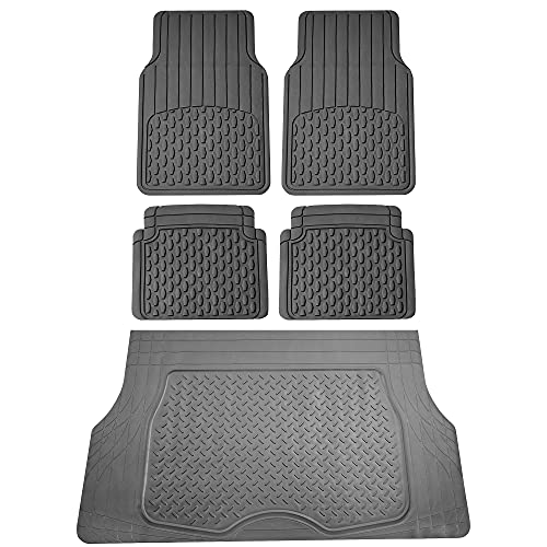FH Group 4 Piece Liners Trimmable Climaproof™ Vinyl Car Floor Mats- Full Set with Premium Trimmable Vinyl Cargo Liner- Universal Fit for Cars Trucks and SUVs (Gray) - color: Gray