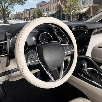 Steering Wheel Cover Universal Standard Size 14.5-15 inch, Non-Folding Packaging, Microfiber Leather, Anti-Slip, Soft Grip, Fits Most Cars SUVs Trucks, Light Creamy White - color: Light Creamy White