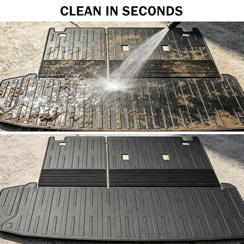 Full Interior Protection Floor Mats for Toyota Grand Highlander 2024-2026(7 Seater Only), 3 Row TPE Liners with Seat Back Covers & Cargo Liner, Fold Flat Waterproof All Weather - size: full set mats for GH