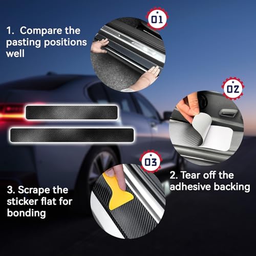 Car Door Sill Protector 4D Carbon Fiber Door Sill Guards Interior Trim Sticker, 4PCS Universa Carbon Fiber Anti-Scratch Entry Edge Guard Protection Trim Strips Blue Car Accessories (Blue 4D) - size: Blue 4D
