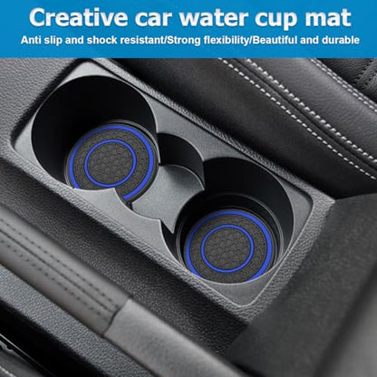 Car Cup Holder Coaster, 2PCS 2.75" Non-Slip Insert Insulated Vehicle Water Bottle Holder Pad, Waterproof Dustproof Embedded Automotive Console Drink Cup Mat, Universal Fit (Black/Blue) - color: Black/Blue