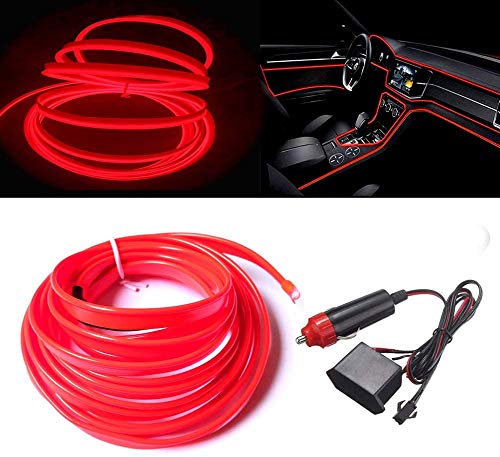 MaxLax Red EL Wire Car Interior LED Kit - 16.4ft Flexible neon-Style Wire with 12V Fused Power Supply. Features 6mm Reinforced Edge for Easy auto Installation - color: Red, size: 16.4 ft