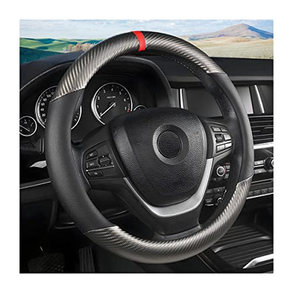 Carbon Fiber Steering Wheel Cover, Universal 15 inch Breathable Anti Slip, Fit Most Cars, Trucks, SVU (Black/Gray) - color: Black/Gray