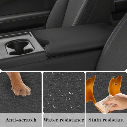 Center Console Armrest Cover Replacement Compatible with Ford F150 2015-2025& 2017-2025 F250 F350 F450 with 40/20/40 (Jump Seat Console), Leather Armrest Protector (Black,Leather Part Only)