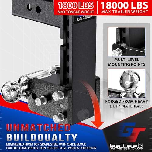 Trailer Hitches, Adjustable Trailer Hitch Ball Mount - Fits 2.5" Receiver, Dual Ball (2" x 2-5/16"), 5" Drop, 15,000 GTW - GT25052B