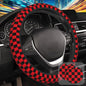 Black and Red Checkered Steering Wheel Cover with 2 Pcs Car Coasters Neoprene Steering Wheel Cover for Women Men Anti-Slip Breathable Car Accessories Universal 15 Inch Fit Auto Cars Trucks - color: Black and Red Checkered