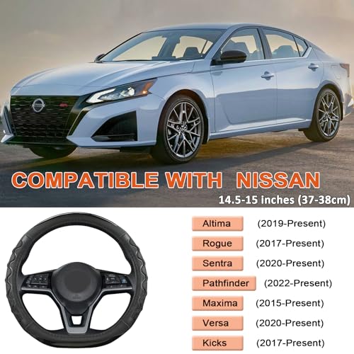 GIANT PANDA Steering Wheel Cover for Nissan Altima Rogue - Car Steering Wheel Cover for Nissan D Shape(Black-D-Shaped) - color: Black
