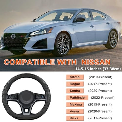 GIANT PANDA Steering Wheel Cover for Nissan Altima Rogue - Car Steering Wheel Cover for Nissan D Shape(Black-D-Shaped) - color: Black