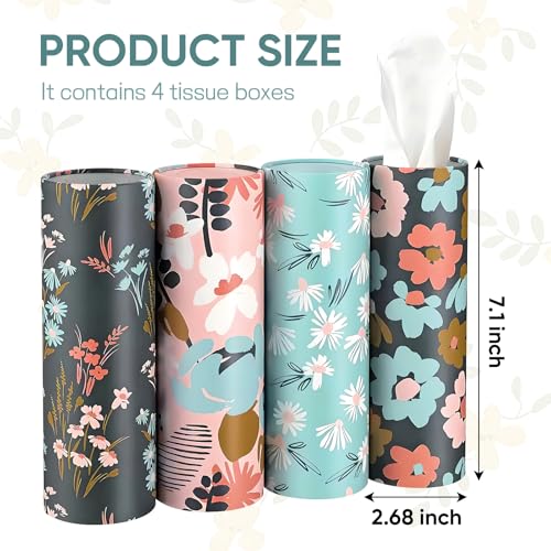 Wuyaoyao 4PCS Car Tissue Holder, Auto Travel Kleenex Holder with Facial Tissues, Cylinder Tissue Boxes for Auto Cup Holder, Refill Automotive Tissue Box Round Container, Universal Car Accessories
