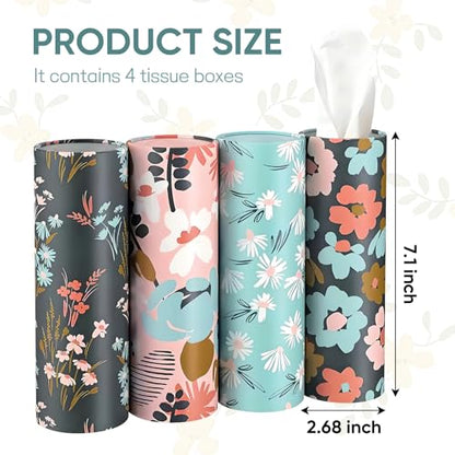 Wuyaoyao 4PCS Car Tissue Holder, Auto Travel Kleenex Holder with Facial Tissues, Cylinder Tissue Boxes for Auto Cup Holder, Refill Automotive Tissue Box Round Container, Universal Car Accessories