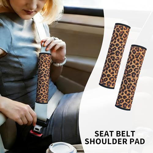 10 Pieces Leopard Print Printing Car Steering Wheel Cover Center Console Armrest Pad Headrest Seat Belt Cover Handbrake Cover Keychain Coaster Full Set Car SUV(Brown) - color: Brown