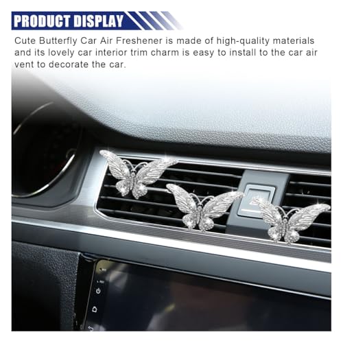 3PCS Bling Butterfly Car Air Vent Clips, Crystal Rhinestone Car Vent Clip, Cute Diffuser Car Vent Clip, Car Interior Decoration Charm Accessories for Girl Women (White)