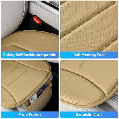 KAYI Car Seat Cushion, Comfort Memory Foam Car Cushions for Driving, Breathable Leather Surface with Anti Slip Rubber Bottom, Seat Cushion for Car and Office Chair (1 Pack, Beige)