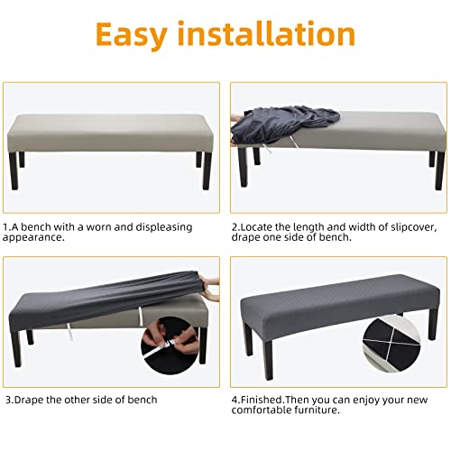 Fuloon Stretch Jacquard Dining Bench Cover - Anti-Dust Removable Bench Slipcover Washable Seat Cushion Protector for Bedroom, Kitchen, Hotel, Banquet (Gray) - color: Grey