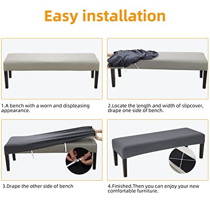 Fuloon Stretch Jacquard Dining Bench Cover - Anti-Dust Removable Bench Slipcover Washable Seat Cushion Protector for Bedroom, Kitchen, Hotel, Banquet (Gray) - color: Grey