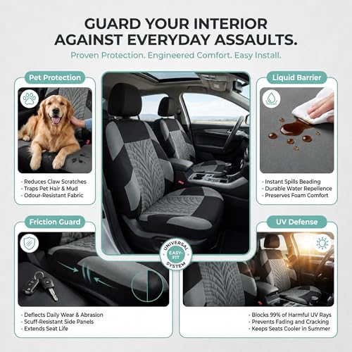 FH Group Front Set Premium Cloth Car Seat Covers for Low Back Car Seat with Removable Headrest, Universal Fit, Airbag Compatible Seat Cover for SUV, Sedan, Beige - color: Gray, style: Front Set