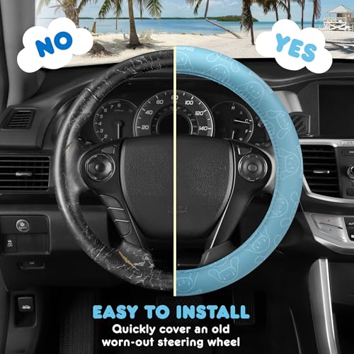 Cinnamoroll Steering Wheel Cover, Official Sanrio Car Steering Wheel Cover with Universal Size 14.5-15.5, Cute Blue for Women, Cinnamoroll Car Accessories (Cinnamoroll Blue Monogram) - style: Cinnamoroll Blue Monogram
