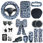 19 Pcs Fluffy Car Accessories Set,Fluffy Plush Leopard Print Steering Wheel Covers,Plush Head Pillow,Pillowcase,Eyeglasses Clip,Car Accessories for Women. (Black&Grey)