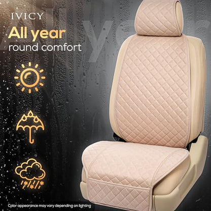 IVICY Faux Linen Front Car Seat Cover – Non-Slip Bucket Seat Protector for Most Cars, SUVs, Vans & Trucks – 1 Seat Cover, Machine Washable, Side-Airbag Friendly, Light Beige - color: BEIGE HYB LN