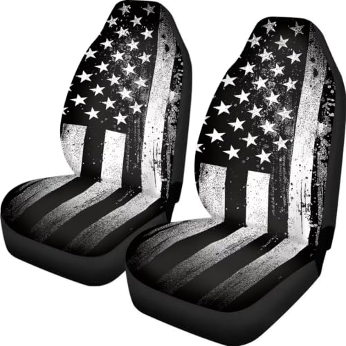 Howilath Black American Flag Car Front Seat Cover 2 Pack Anti-Slip Seat Protector Cushion Covers Auto Accessories Fit Most Vehicle - color: Black American Flag