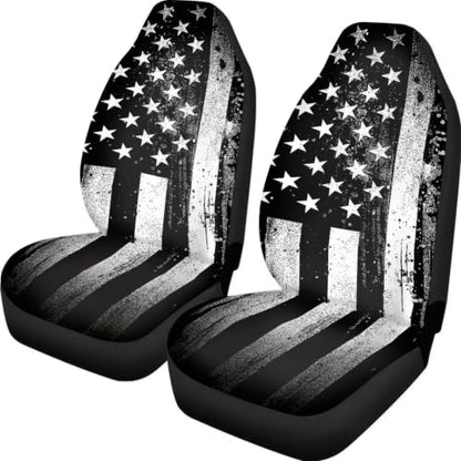 Howilath Black American Flag Car Front Seat Cover 2 Pack Anti-Slip Seat Protector Cushion Covers Auto Accessories Fit Most Vehicle - color: Black American Flag