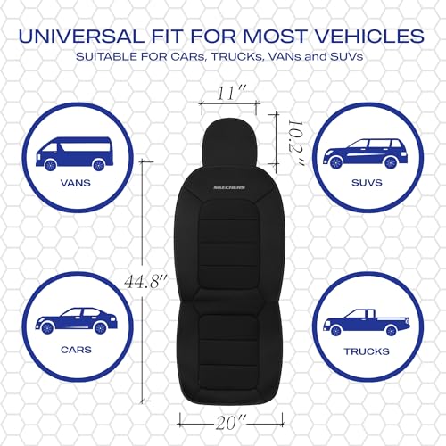 Skechers Memory Foam Car Seat Covers,Thick Cool Touch Fabric Seat Covers Front Seat Covers Airbag Compatible,Automotive Comfort Protection for Most Cars,Vans,Trucks,SUV,Black