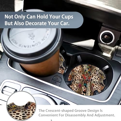 Car Coasters for Cup Holders,2 Pack Leopard Absorbent Ceramic Coaster Abstract Animal Print Car Cup Holder Non-Slip Auto Accessories Interior Decor for Your Car Keep Clean