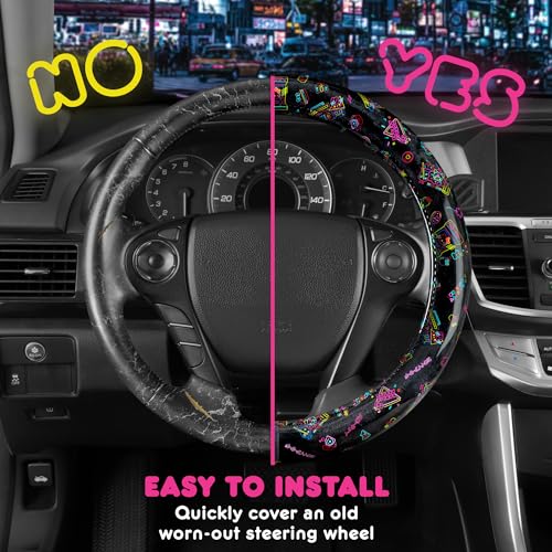 Hello Kitty Steering Wheel Cover, Official Sanrio Car Steering Wheel Cover with Universal Size 14.5-15, Cute Black Hello Kitty Car Accessories for Women (Hello Kitty Kawaii Arcade) - style: Hello Kitty Kawaii Arcade