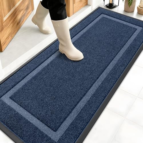 OLANLY Front Door Mat Indoor Outdoor Entrance, Waterproof All-Season, All-Weather Doormat, Sturdy Natural Rubber, Fade Resistant, Low Profile, Easy Clean Patio Porch Entryway Mat, 59x20, Blue - color: Blue, size: 59" x 20"
