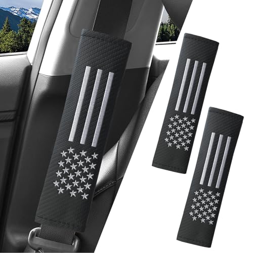JDDRY 2PC Car Seat Belt Covers Pads,Seatbelt Strap Cover,Seat Belt Shoulder Strap Pads,Carbon Fiber Leather Car Interior Accessories(2Pack,Black-USA Flag)