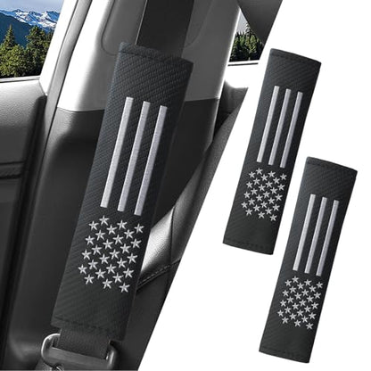 JDDRY 2PC Car Seat Belt Covers Pads,Seatbelt Strap Cover,Seat Belt Shoulder Strap Pads,Carbon Fiber Leather Car Interior Accessories(2Pack,Black-USA Flag)