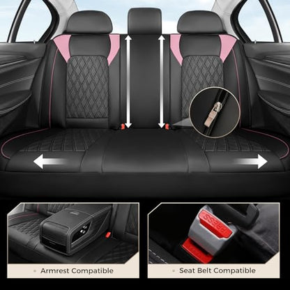 Coverado Seat Covers, Car Seat Covers Full Set, Car Seat Cover, Car Seat Covers Front Seats and Back, Waterproof Car Seat Cushion, Faux Leather Car Seat Protector Universal Fit Most Cars, Black&Pink - color: Black&Pink, size: FullSet