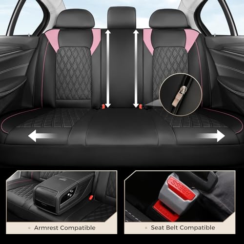 Coverado Seat Covers, Car Seat Covers Full Set, Car Seat Cover, Car Seat Covers Front Seats and Back, Waterproof Car Seat Cushion, Faux Leather Car Seat Protector Universal Fit Most Cars, Black&Pink - color: Black&Pink, size: FullSet