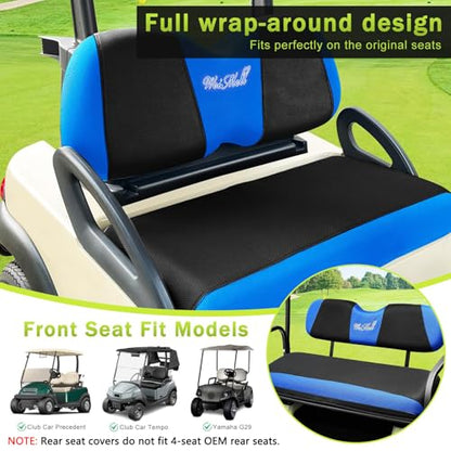 Golf Cart Seat Covers Front & Rear Set for Club Car Precedent | Also Fits Club Car Tempo & Yamaha G29 | Breathable Mesh | Cool & Sweat-Proof | Machine Washable | Easy to Install, Black&Blue - color: Black & Blue, size: Rear + Front Seat Precedent TEMPO YA