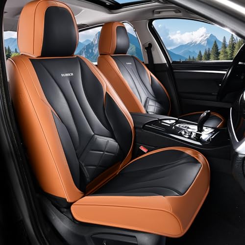 FLORICH Front Car Seat Covers, Leather Seat Covers for Cars, Waterproof Car Seat Protectors 2 Pack, Front Seat Covers for Cars, Automotive Seat Covers Protector Fit for Most Sedans SUV Pick-up Truck - color: Brown&Black, size: FrontPair