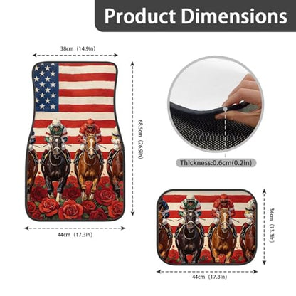 American Flag Horse Car Floor Mat Full Set 4 Piece Mats Rubber Backing Anti-Slip Universal Fit SUV Truck Vehicles All Weather Protection - color: American Flag Horse