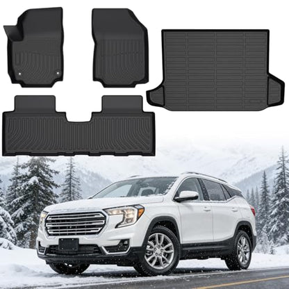 Floor Mats for GMC Terrain 2018-2024, Custom Fit Heavy Duty TPE All Weather Protection, Waterproof Non-Slip Black Car Liners for Front & Rear (Two-Row Floor Mats & Cargo Liner) - style: 07) For GMC Terrain | 2018-2024 | Full Set