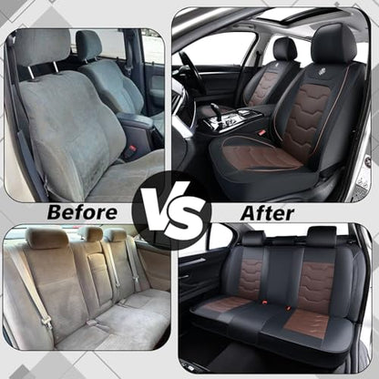 Car Seat Covers, Universal Fit for Most Vehicles, Waterproof Leather, Pet-Friendly Car Seat Covers, 5-Piece Complete Set, Protects Car Seats, Upgrades Interior, Airbag Compatible - color: Black & Coffee
