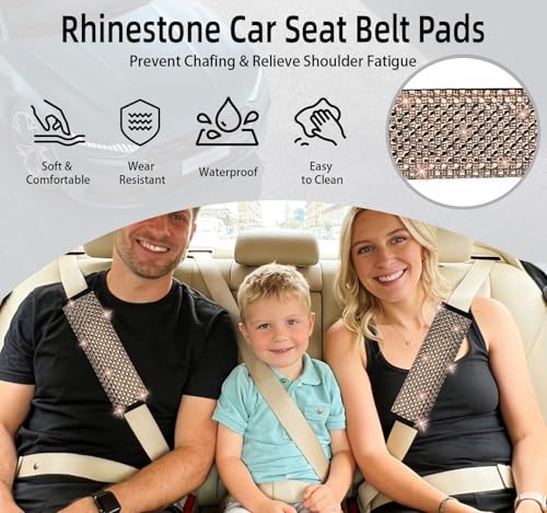 NBTEPEM 2 Pack Bling Car Seat Belt Covers, Diamond Seatbelt Shoulder Protection, Rhinestones Seat Belt Strap Cover Shoulder Pad, Universal Bling Car Interior Accessories (Champagne) - color: Champagne
