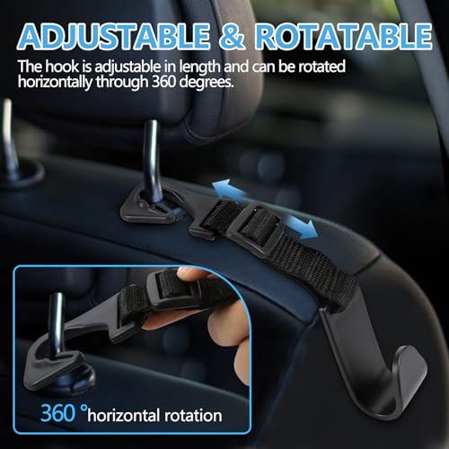 4PCS Car Seat Headrest Hook, Adjustable Car Back Seat Headrest Hanger Holder Hook, Auto Seat Hook Hangers Storage Organizer, Universal Car Headrest Hooks for Handbag Purse Coat