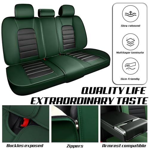 Car Seat Covers for Kia K5 2021-2026, Premium Nappa Leather, Waterproof, Anti-Slip, Full Coverage, Airbag Compatible, Breathable, All-Weather, Easy Install (5 Seats, Black&Green) - color: 5 Seats - Black&Green, size: Kia K5 2021-2026