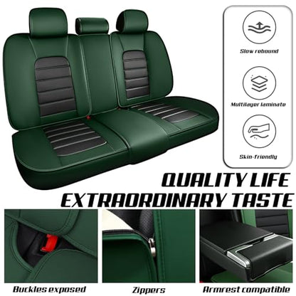 Car Seat Covers for Kia K5 2021-2026, Premium Nappa Leather, Waterproof, Anti-Slip, Full Coverage, Airbag Compatible, Breathable, All-Weather, Easy Install (5 Seats, Black&Green) - color: 5 Seats - Black&Green, size: Kia K5 2021-2026