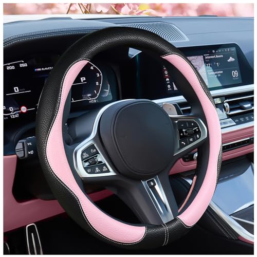Car Steering Wheel Cover 2025, Universal Auto PU Cute Breathable Slip-Proof Comfort Imitation Leather Protector Cars Interior Accessories for Women Men Fit Most Vehicle (Pink)
