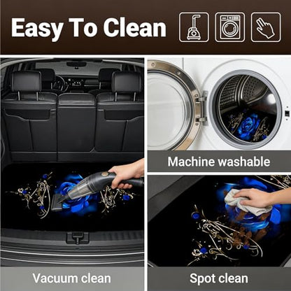 Universal Fit Car Floor Mats & Trunk Mat Set of 5Pcs, Blue Rose Print All-Weather Front Rear Floor Mats with Cargo Liner, Non-Slip Car Mats Cargo Mat Automotive Accessories for Cars Trucks SUVs
