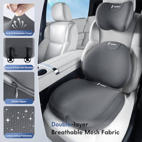 Seat Cushion and Lumbar Support Pillow for Office Chair Car, Car Neck Pillow, Ergonomic Memory Foam Back Support for Office Gaming Chair Wheelchair, Relieves Neck, Back & Sciatica Pain – Gray - color: Gray, size: Seat Cushion&Lumbar Pillow&Headrest Pillow